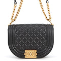 Chanel Chain Shoulder Bag Quilted CC Logo Boy Small Caviar Leather 2-Way Black