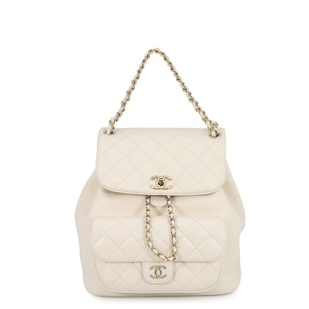Chanel Backpack Quilted CC Logo Lambskin White