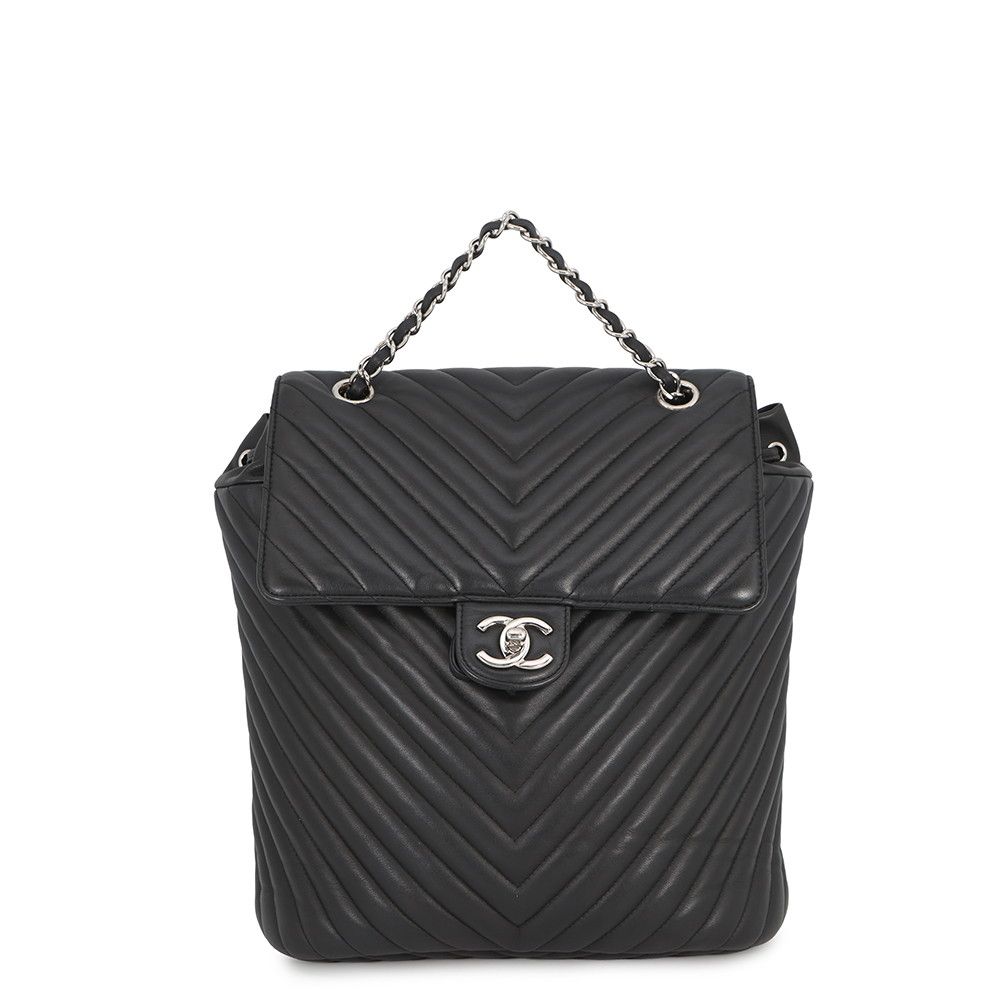 Chanel Backpack Stitch Che Blanc CC Logo Lambskin Black