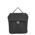 Chanel Backpack Stitch Che Blanc CC Logo Lambskin Black