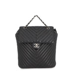 Chanel Backpack Stitch Che Blanc CC Logo Lambskin Black