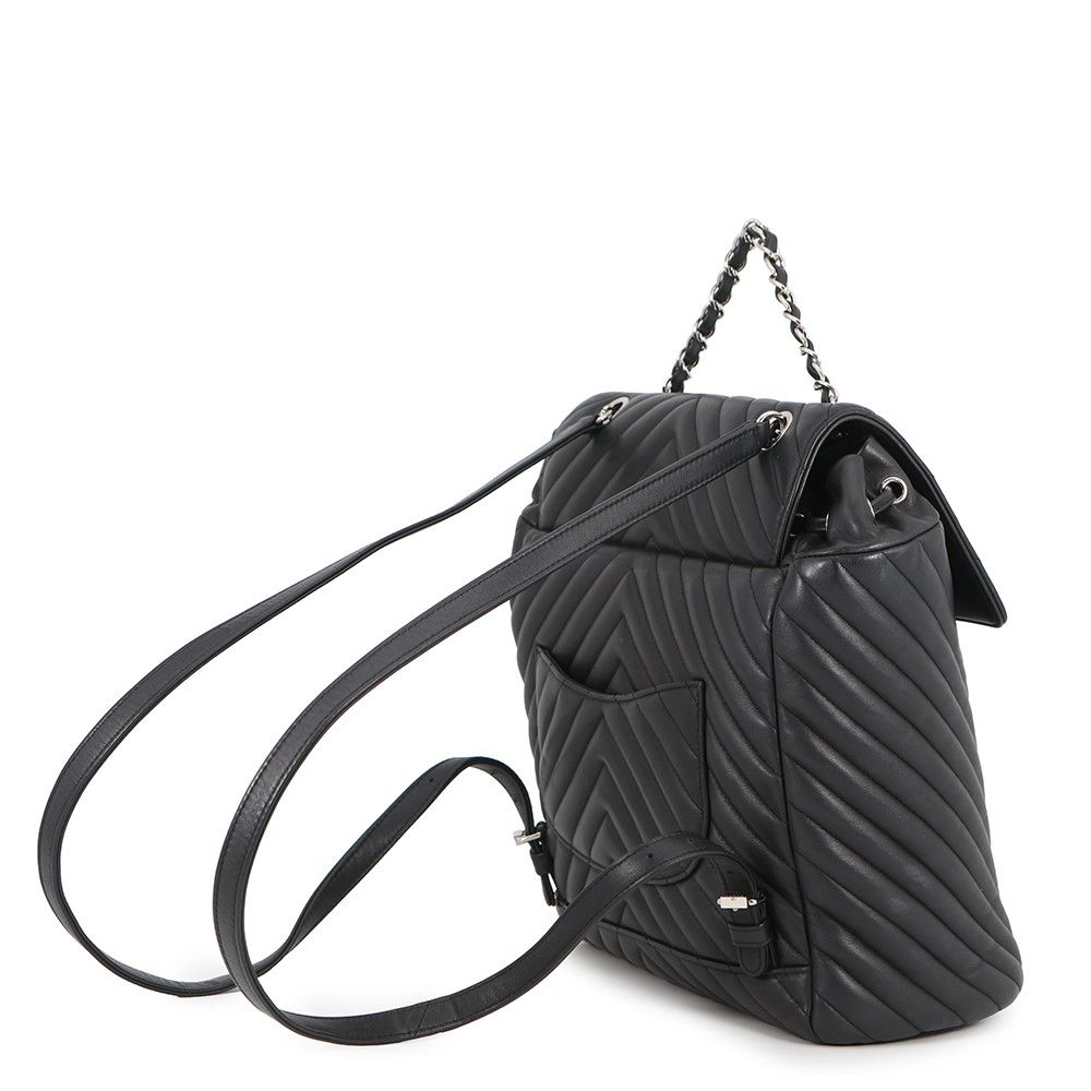 Chanel Backpack Stitch Che Blanc CC Logo Lambskin Black — view 2