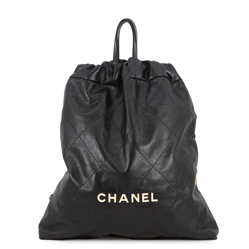 Chanel Backpack 22 Large Shiny Calf Leather Black