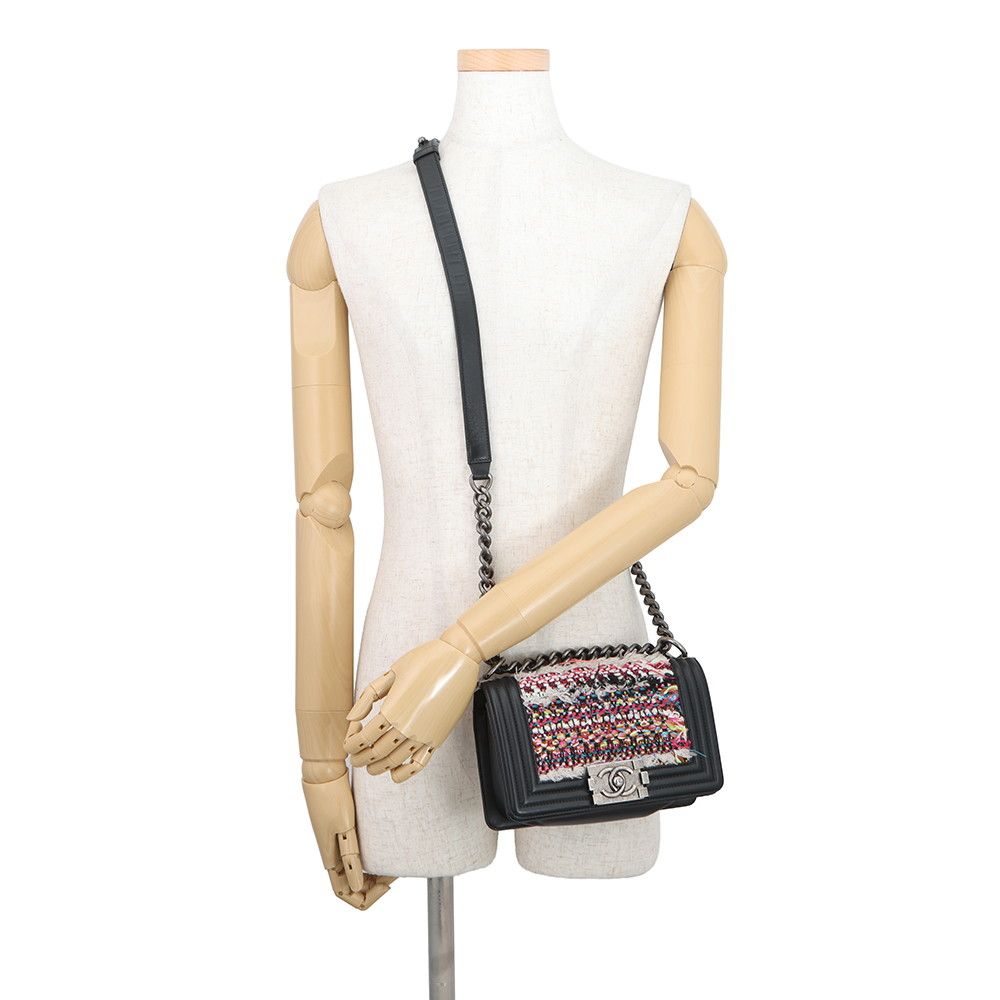 Chanel Chain Shoulder Bag Boy Small Quilted CC Logo Lambskin Tweed Black