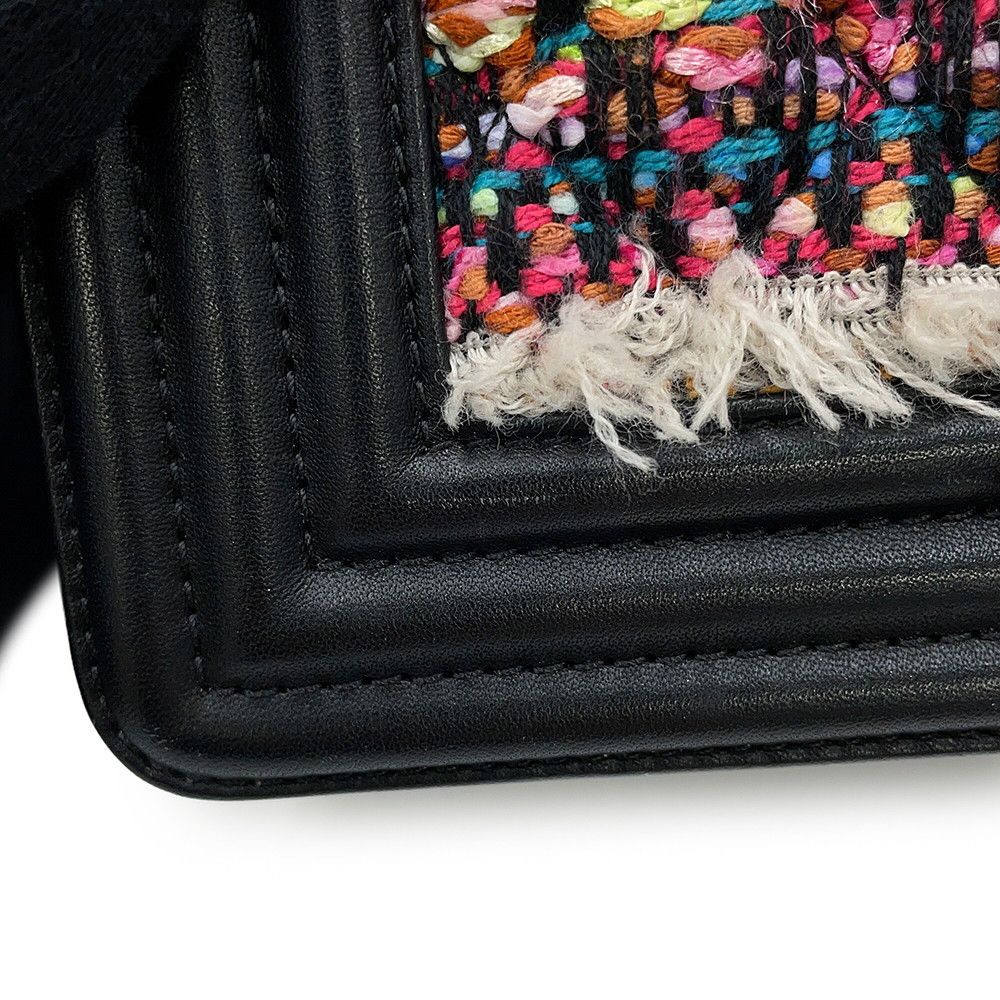 Chanel Chain Shoulder Bag Boy Small Quilted CC Logo Lambskin Tweed Black
