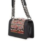 Chanel Chain Shoulder Bag Boy Small Quilted CC Logo Lambskin Tweed Black