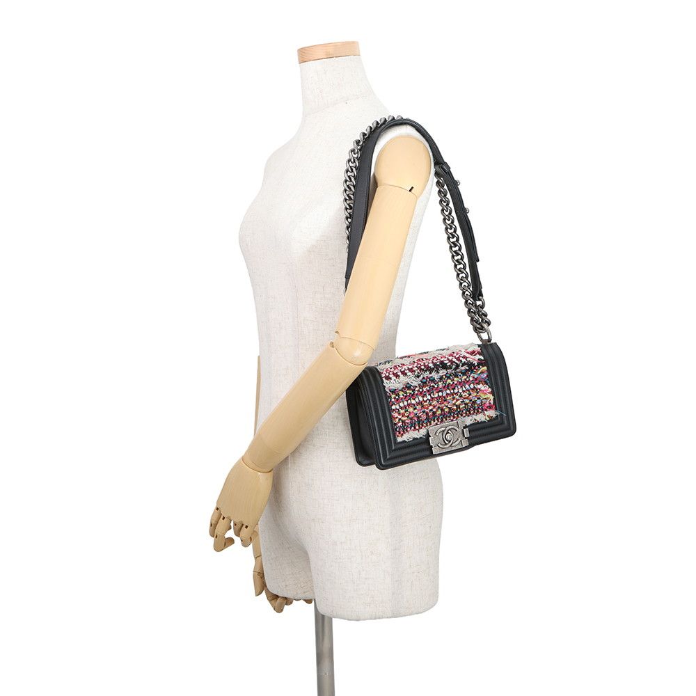 Chanel Chain Shoulder Bag Boy Small Quilted CC Logo Lambskin Tweed Black