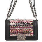 Chanel Chain Shoulder Bag Boy Small Quilted CC Logo Lambskin Tweed Black