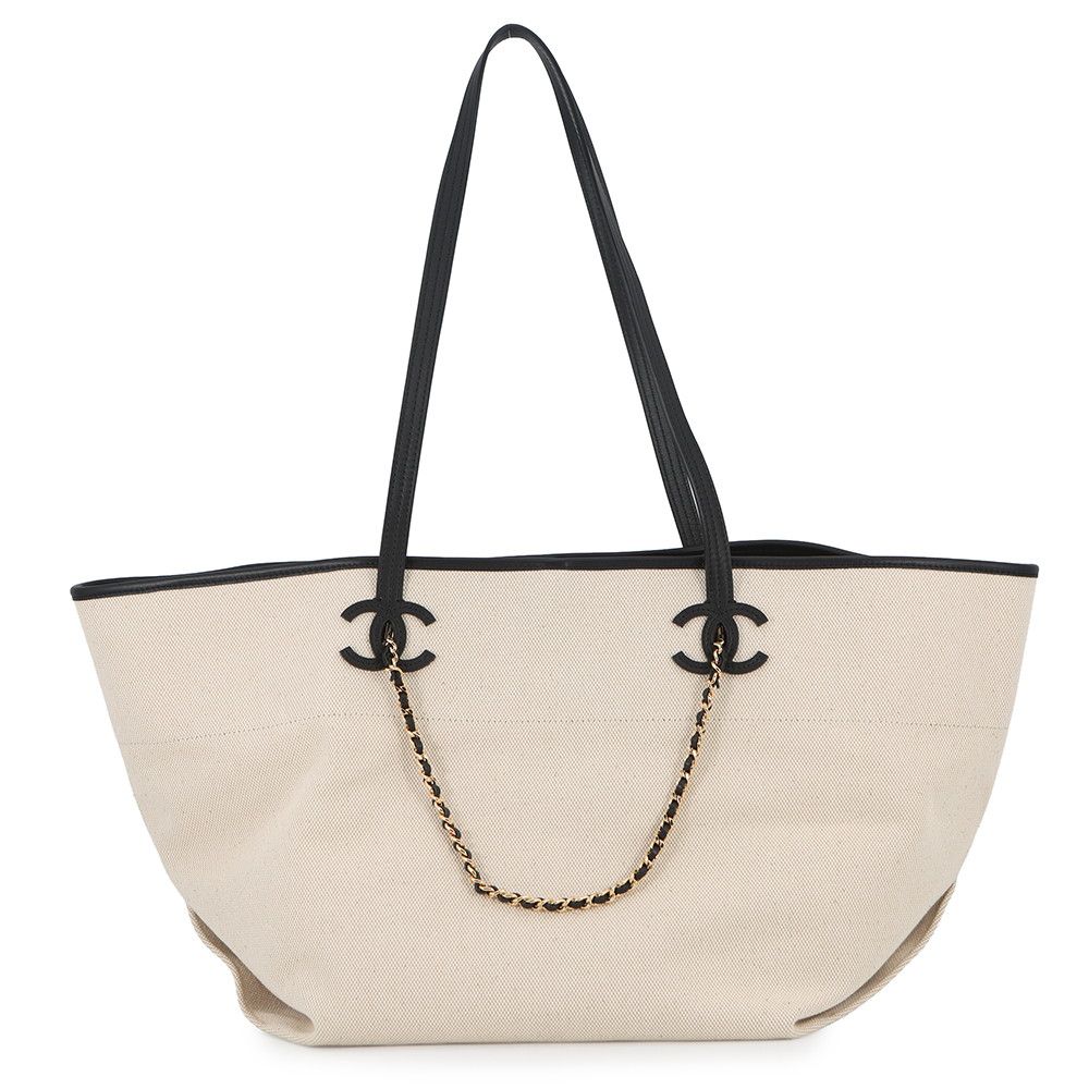 Chanel Tote CC Logo Small Shopping Canvas Calfskin 2-Way