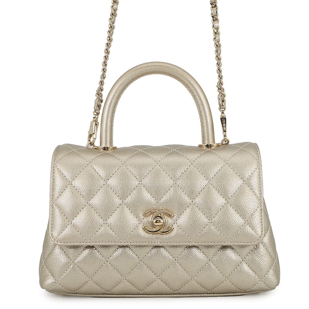 Chanel Quilted CC Logo Coco Handle XS Caviar Leather 2-Way Shoulder