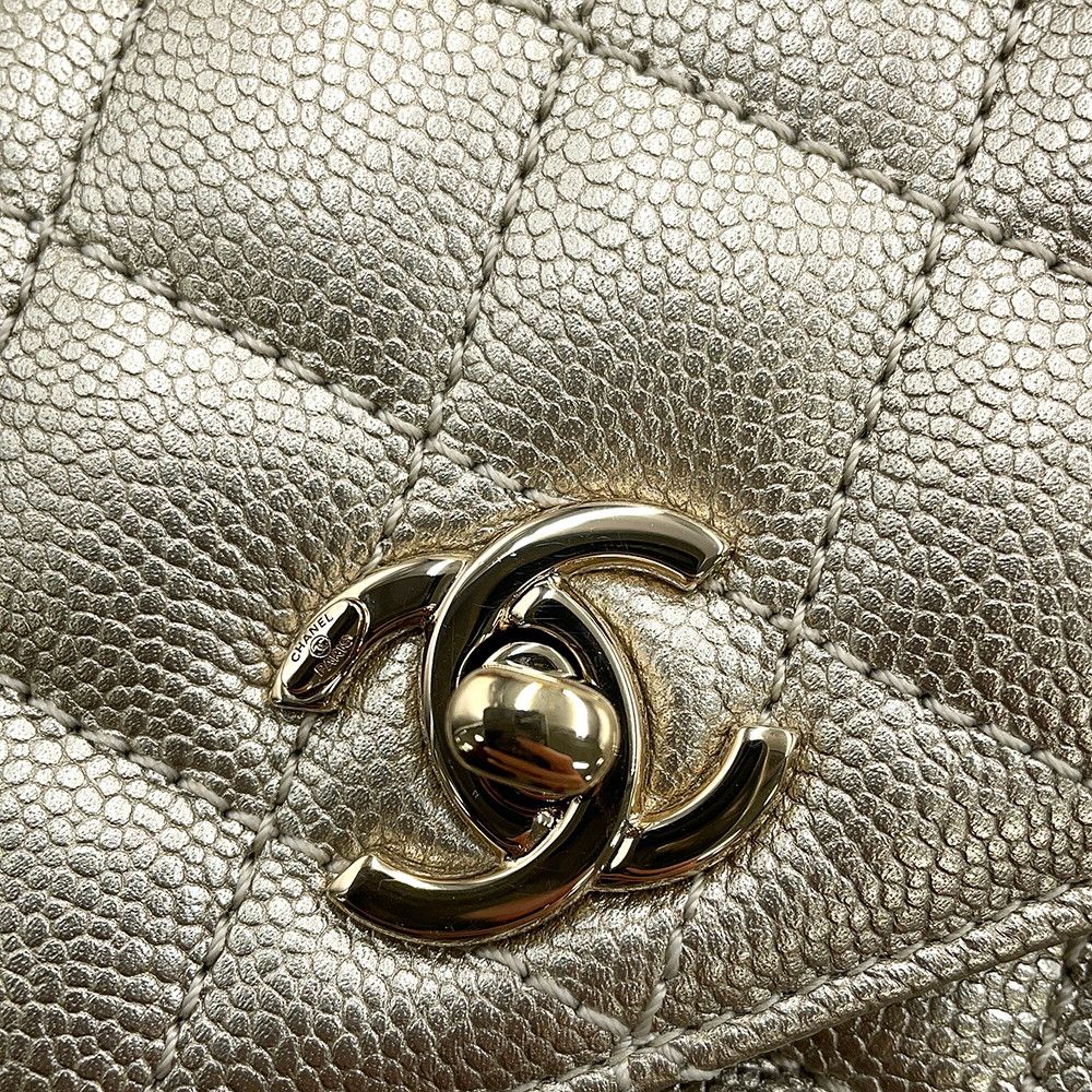 Chanel Quilted CC Logo Coco Handle XS Caviar Leather 2-Way Shoulder — view 8