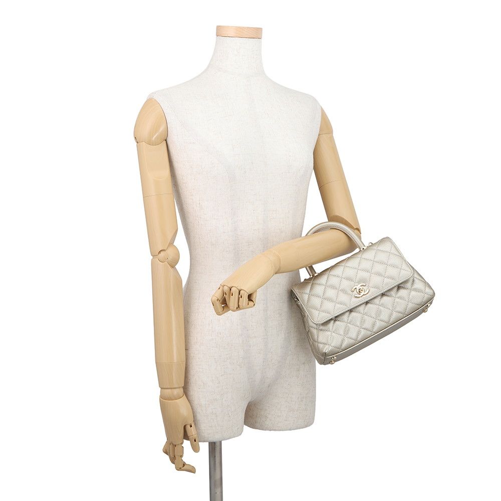 Chanel Quilted CC Logo Coco Handle XS Caviar Leather 2-Way Shoulder — view 4