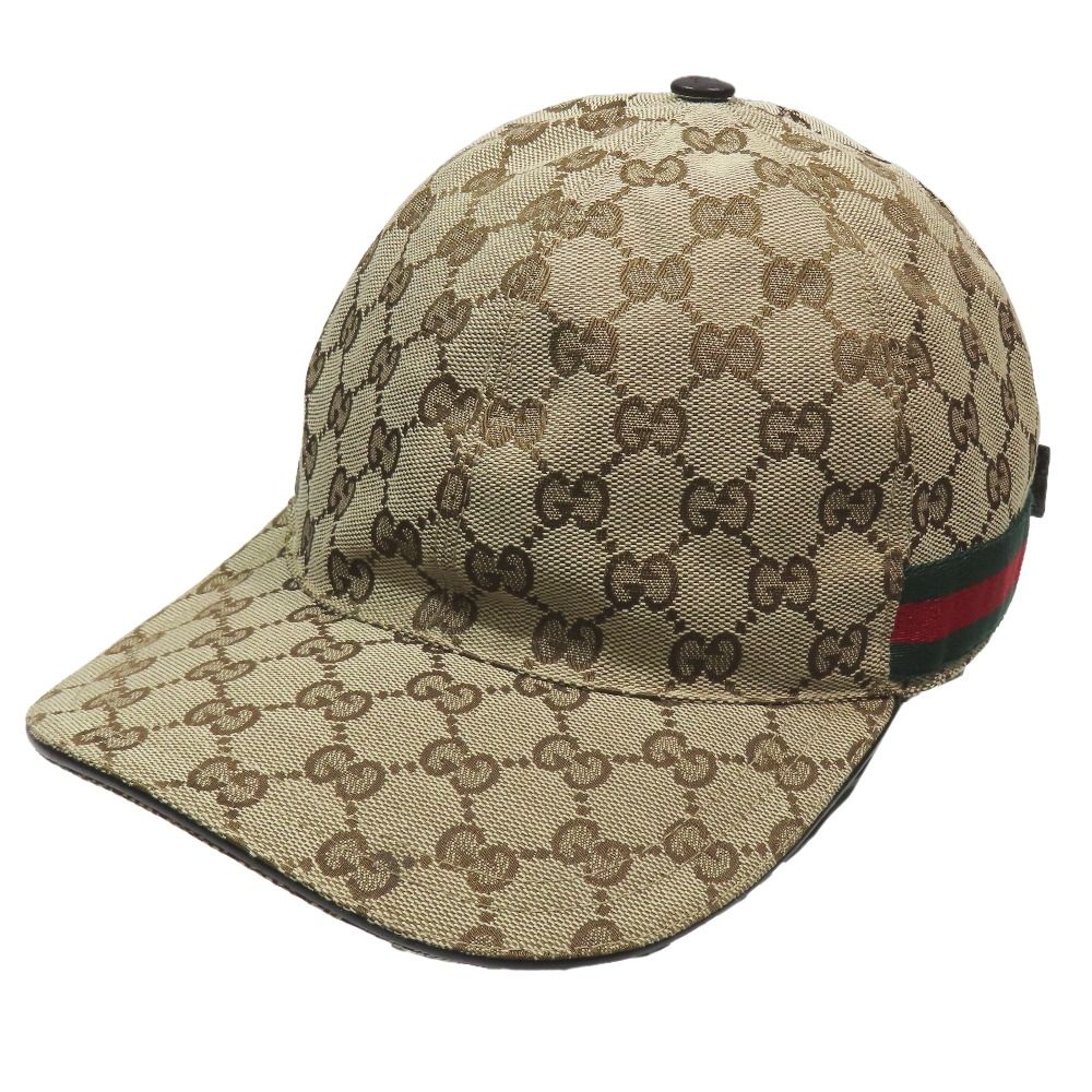Gucci Baseball Cap GG Canvas Web Stripe Sherry Line Cap Hat L Beige