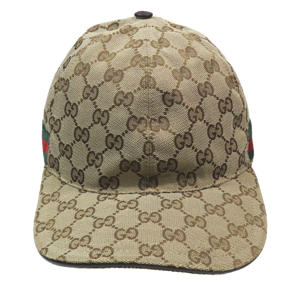 Gucci Baseball Cap GG Canvas Web Stripe Sherry Line Cap Hat L Beige — view 2
