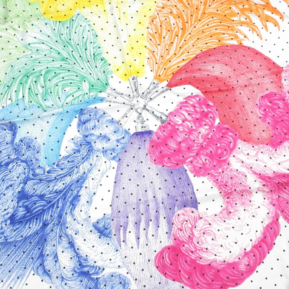 Hermes Carre 90 Plumets Et Panaches Feathers and Silk Scarf White Multicolor — view 2