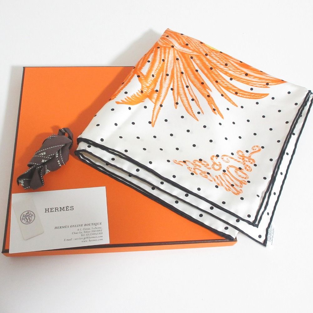 Hermes Carre 90 Plumets Et Panaches Feathers and Silk Scarf White Multicolor — view 7
