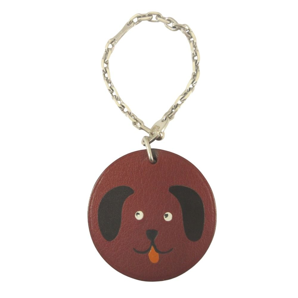 Hermes Polished Porte Cles Dog Bag Charm Key Holder Leather Brown Silver