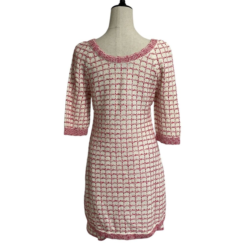 Chanel Check Stitch Knit Dress Set 36 34 Pink — view 3