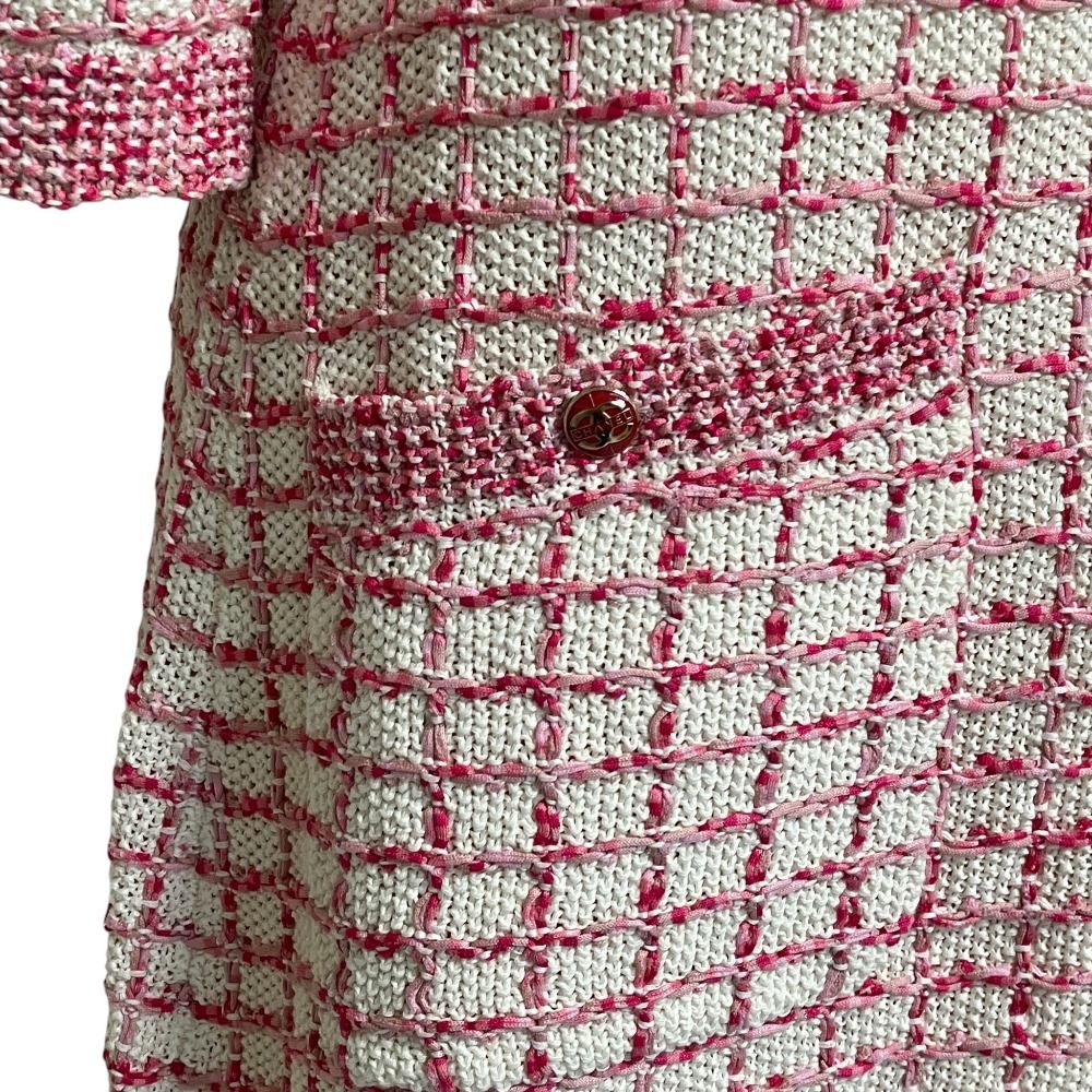 Chanel Check Stitch Knit Dress Set 36 34 Pink — view 7