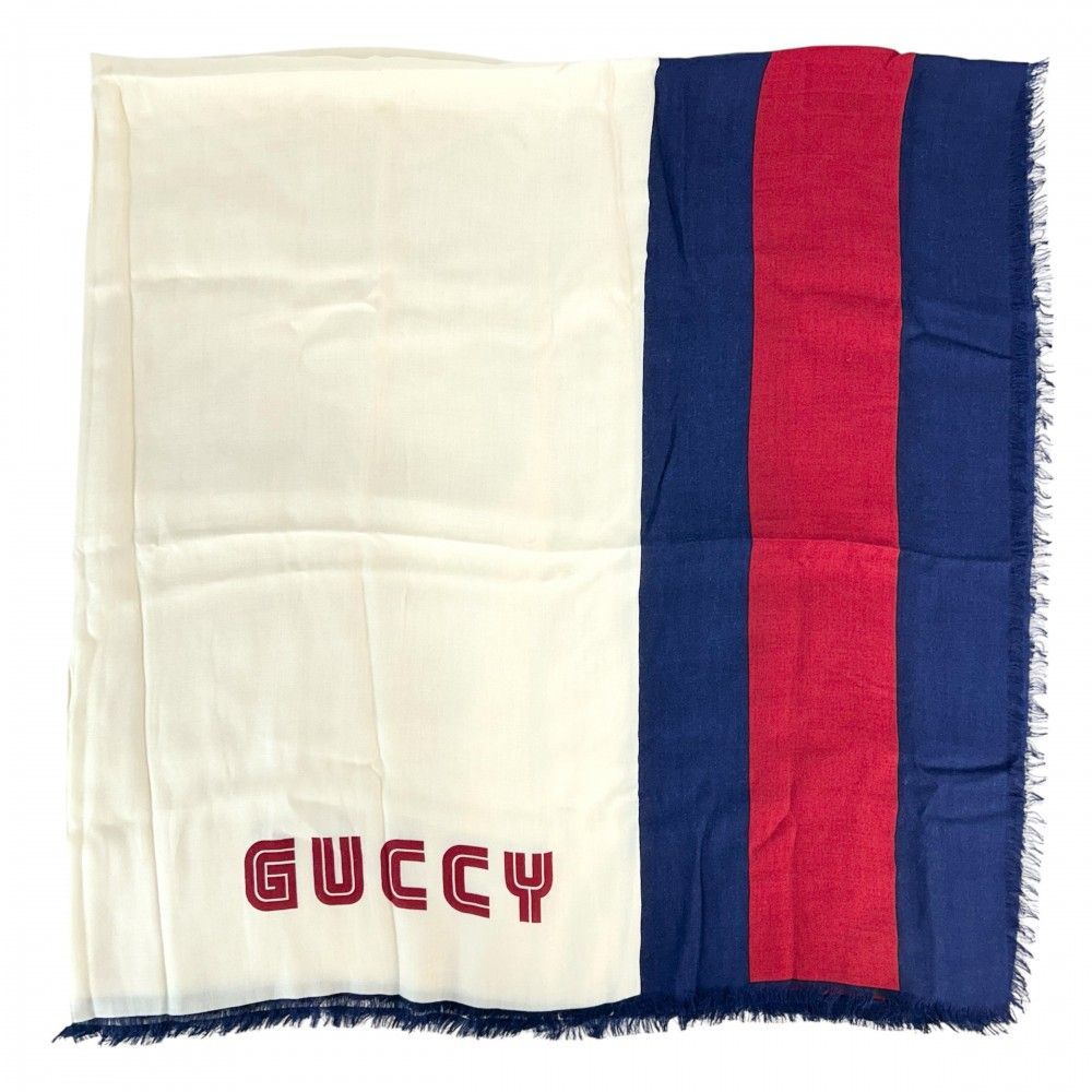 Gucci Shawl Large Guccy Fashion Item Rayon Silk White Red