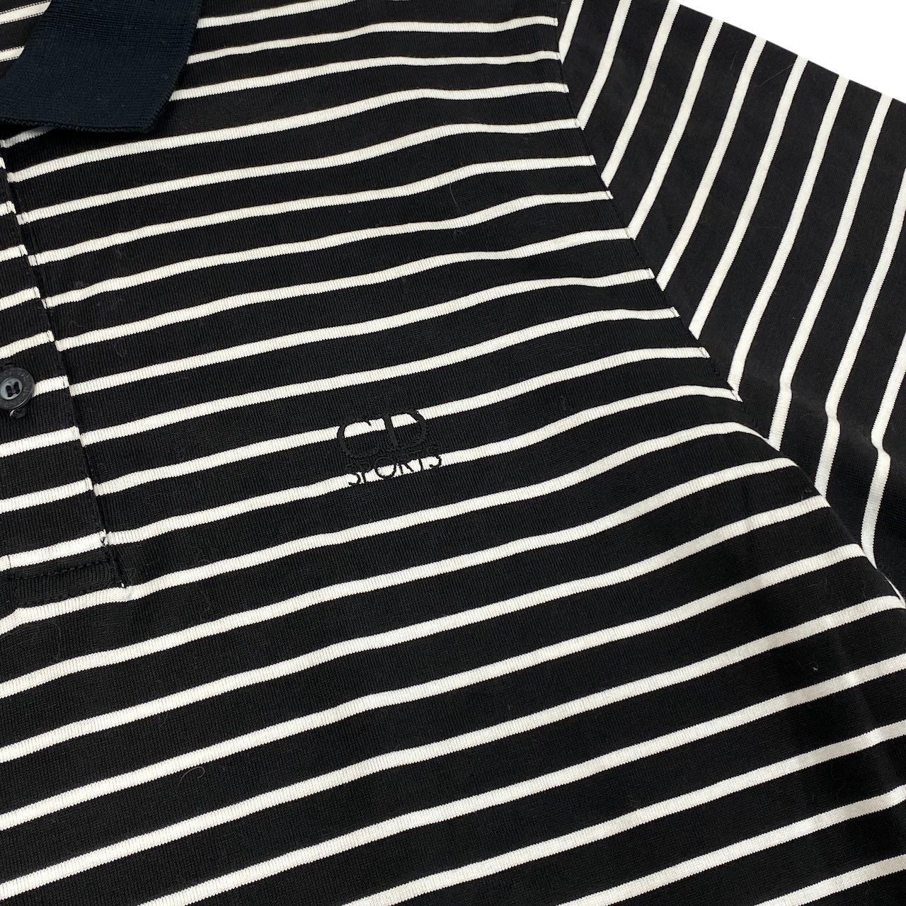 Dior Ig6 Sports Long Sleeve Polo Shirt Border Pattern M Black White Cotton — view 6