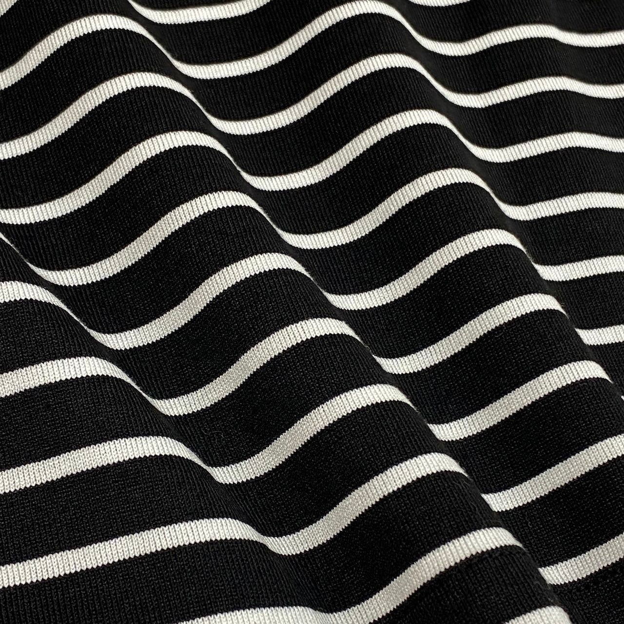 Dior Ig6 Sports Long Sleeve Polo Shirt Border Pattern M Black White Cotton — view 8