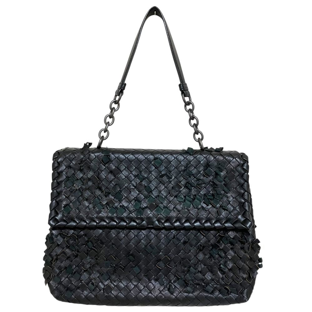 Bottega Veneta Intrecciato Leather Chain Handle Olympia Shoulder Bag Black