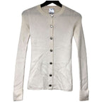 Chanel CC Logo Button Long Sleeve Cashmere Rib Knit Cardigan 34 Ivory
