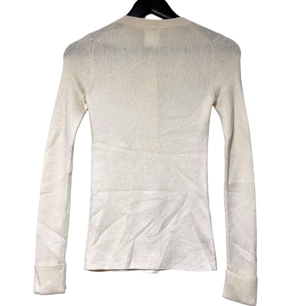 Chanel CC Logo Button Long Sleeve Cashmere Rib Knit Cardigan 34 Ivory — view 2