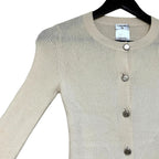 Chanel CC Logo Button Long Sleeve Cashmere Rib Knit Cardigan 34 Ivory — view 3