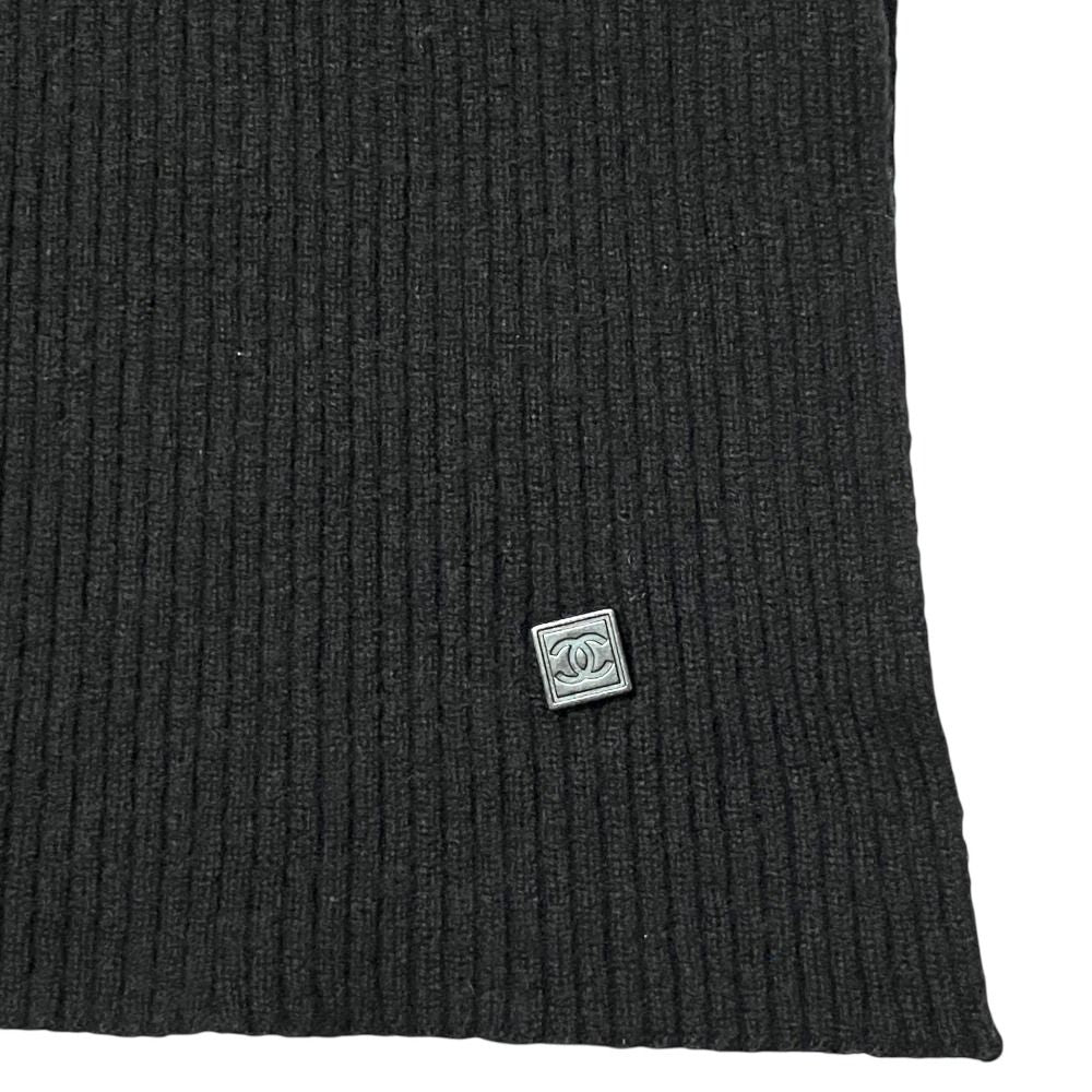 Chanel Sports Cashmere Rib Knit Scarf Shawl Black Sweater — view 3