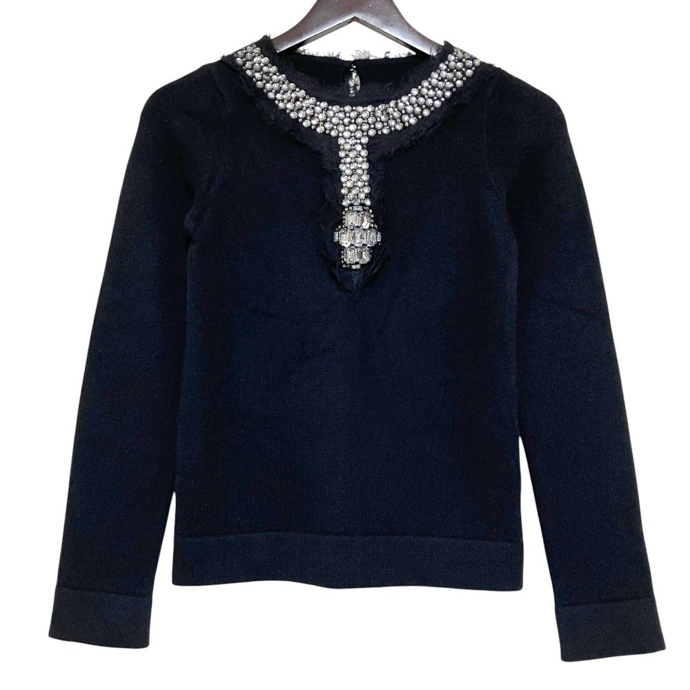 Chanel Bijou CC Logo Button Long Sleeve Cashmere Knit Sweater Black