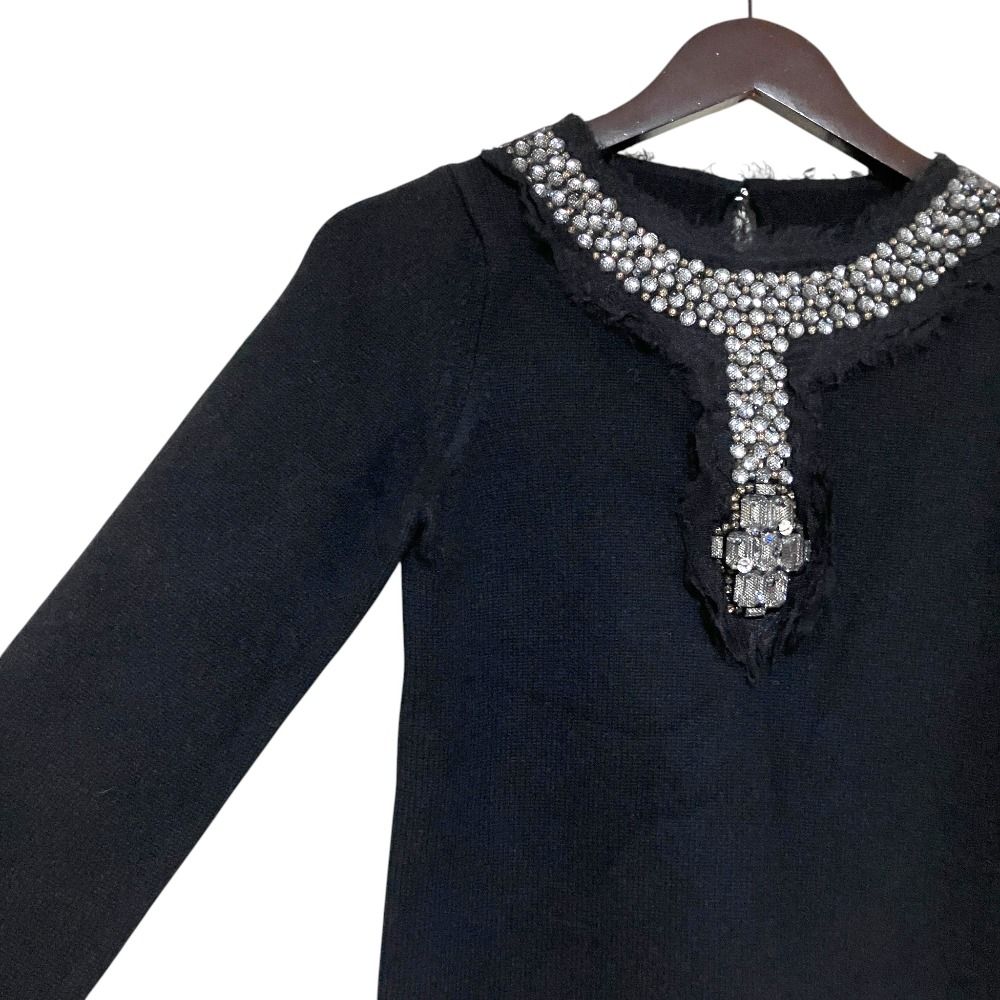 Chanel Bijou CC Logo Button Long Sleeve Cashmere Knit Sweater Black — view 3