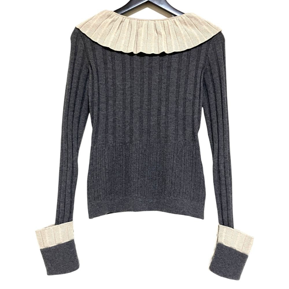 Chanel Frill Color Long Sleeve Wool Wide Rib Knit Gray Beige Sweater — view 2