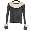 Chanel Frill Color Long Sleeve Wool Wide Rib Knit Gray Beige Sweater