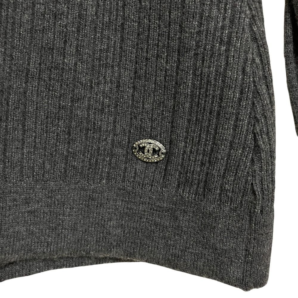 Chanel Frill Color Long Sleeve Wool Wide Rib Knit Gray Beige Sweater — view 5
