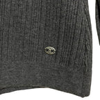 Chanel Frill Color Long Sleeve Wool Wide Rib Knit Gray Beige Sweater — view 5