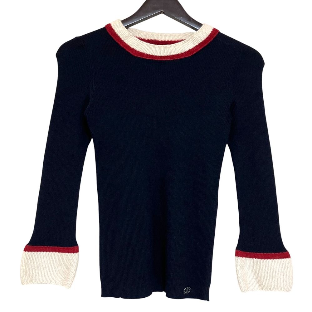Chanel Cashmere Silk Long Sleeve Knit Top Sweater 38 Navy