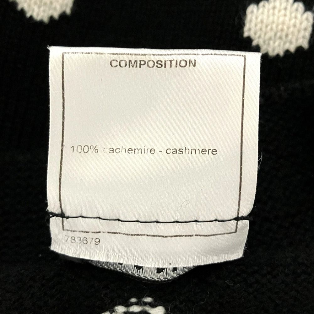 Chanel Dot Pattern Jacquard 3/4 Sleeve Cashmere Knit Cardigan 34 Black White — view 7