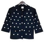 Chanel Dot Pattern Jacquard 3/4 Sleeve Cashmere Knit Cardigan 34 Black White