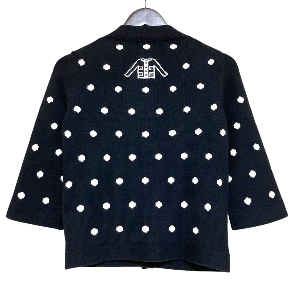 Chanel Dot Pattern Jacquard 3/4 Sleeve Cashmere Knit Cardigan 34 Black White — view 2