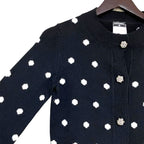 Chanel Dot Pattern Jacquard 3/4 Sleeve Cashmere Knit Cardigan 34 Black White — view 3