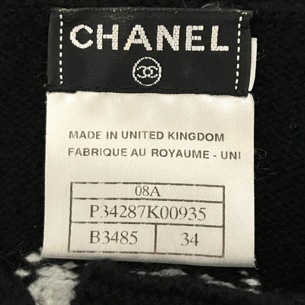 Chanel Dot Pattern Jacquard 3/4 Sleeve Cashmere Knit Cardigan 34 Black White — view 5
