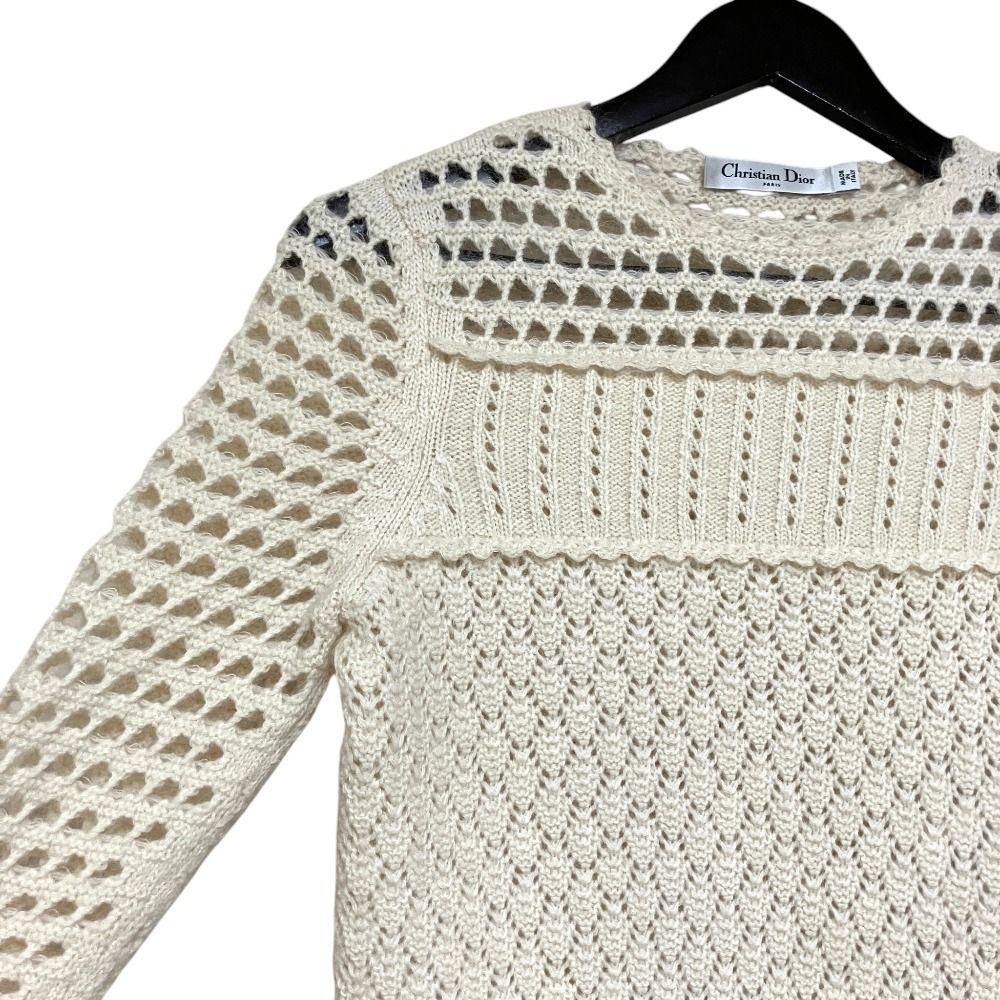 Dior Wool Cashmere Mohair 3/4 Sleeve Knit Sweater Off White — view 3