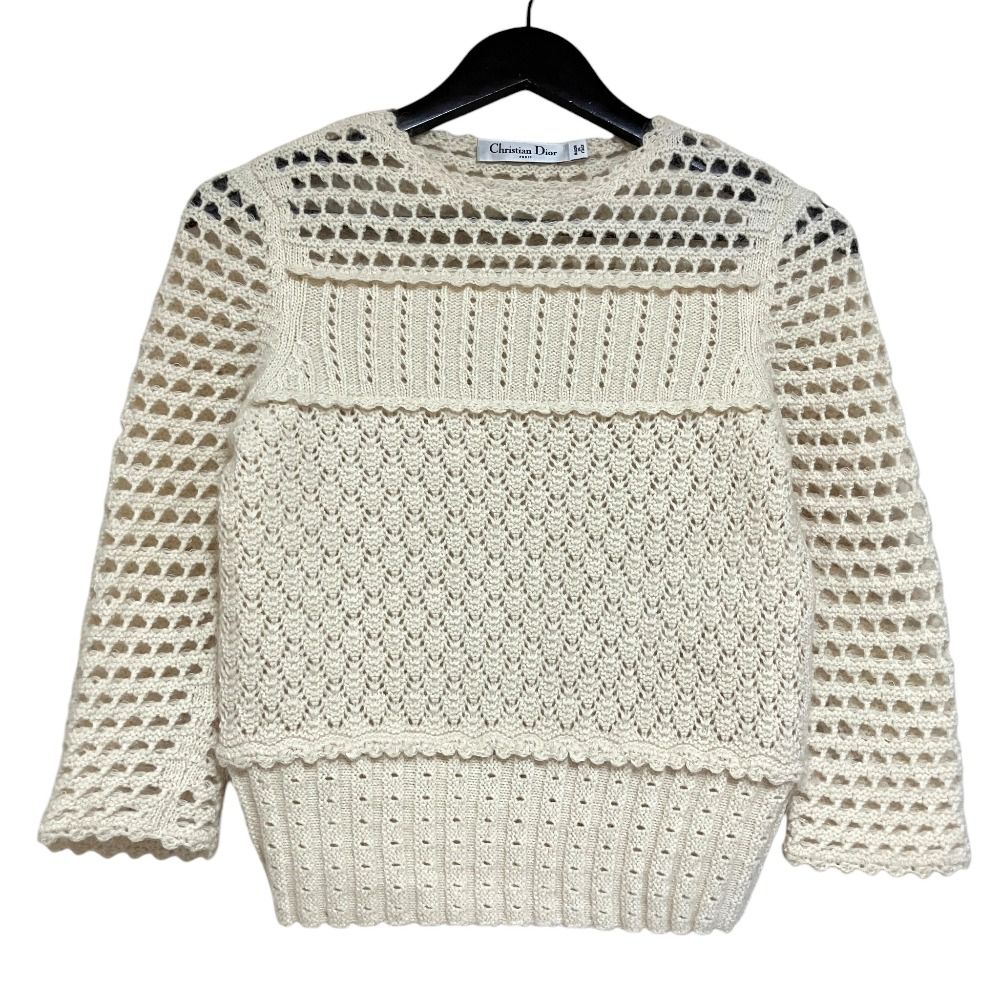 Dior Wool Cashmere Mohair 3/4 Sleeve Knit Sweater Off White