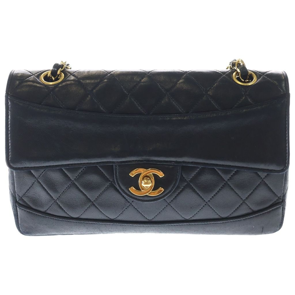 Chanel Quilted Lambskin Leather Turnlock Chain Shoulder Bag Gold Black