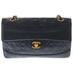 Chanel Quilted Lambskin Leather Turnlock Chain Shoulder Bag Gold Black