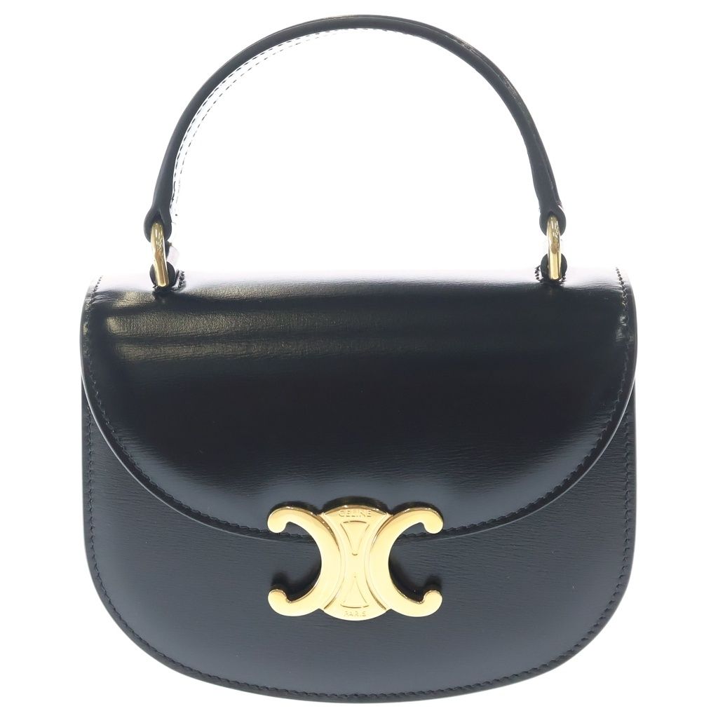 Celine Mini Besace Clair 2-Way Shoulder Bag Black Leather Gold