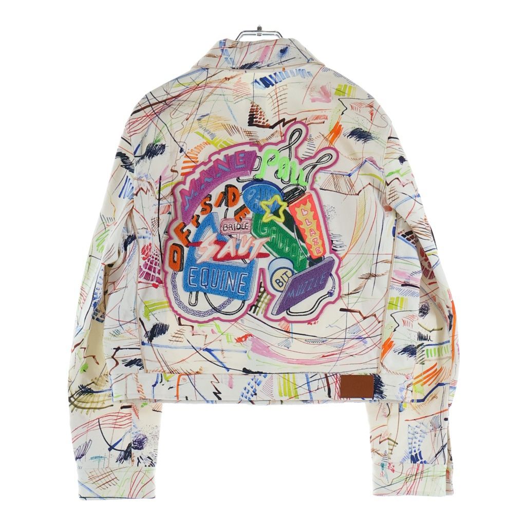Hermes Chevalo Scope Allover Print Denim Trucker Jacket White