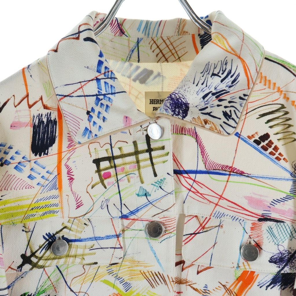 Hermes Chevalo Scope Allover Print Denim Trucker Jacket White — view 3